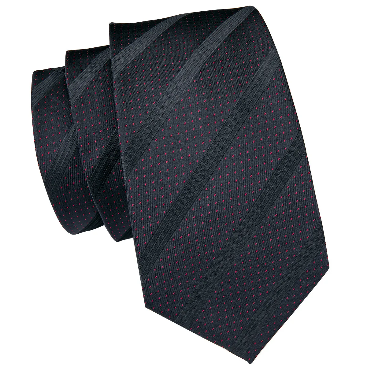 Hi-Tie Black Men's Tie Red Polka Dots Silk Necktie Hanky Cufflinks Set