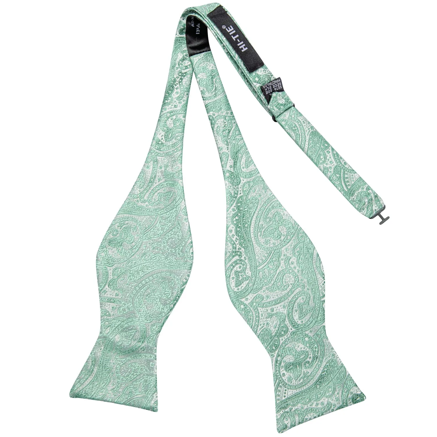 Hi-Tie Bow Tie Aqua Green Jacquard Paisley Men Tie Hanky Cufflinks Set