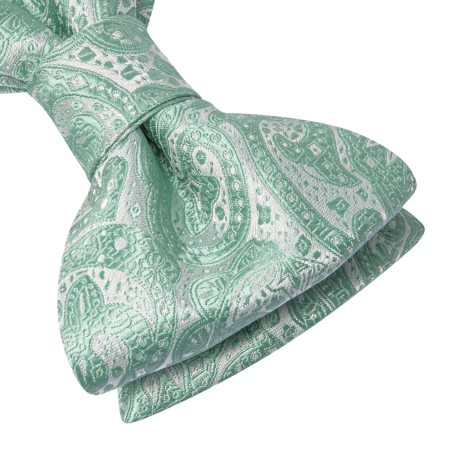 Hi-Tie Bow Tie Aqua Green Jacquard Paisley Men Tie Hanky Cufflinks Set