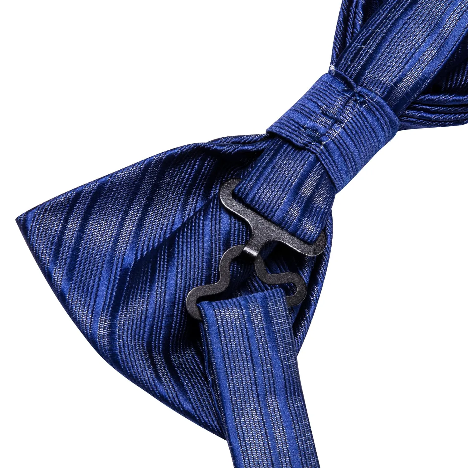 Hi-Tie Cerulean Blue Woven Striped Bow Tie Pocket Square Cufflinks Set