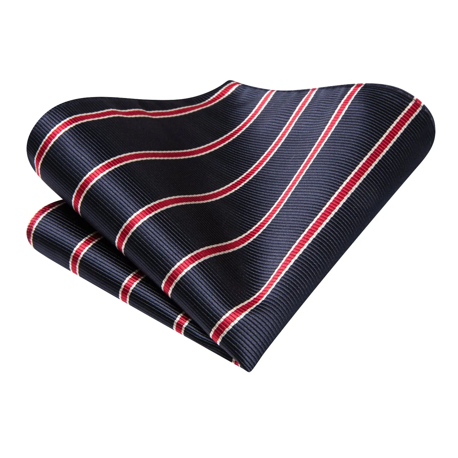 Hi-Tie Dark Blue Necktie Red Striped Tie Pocket Square Cufflinks Set