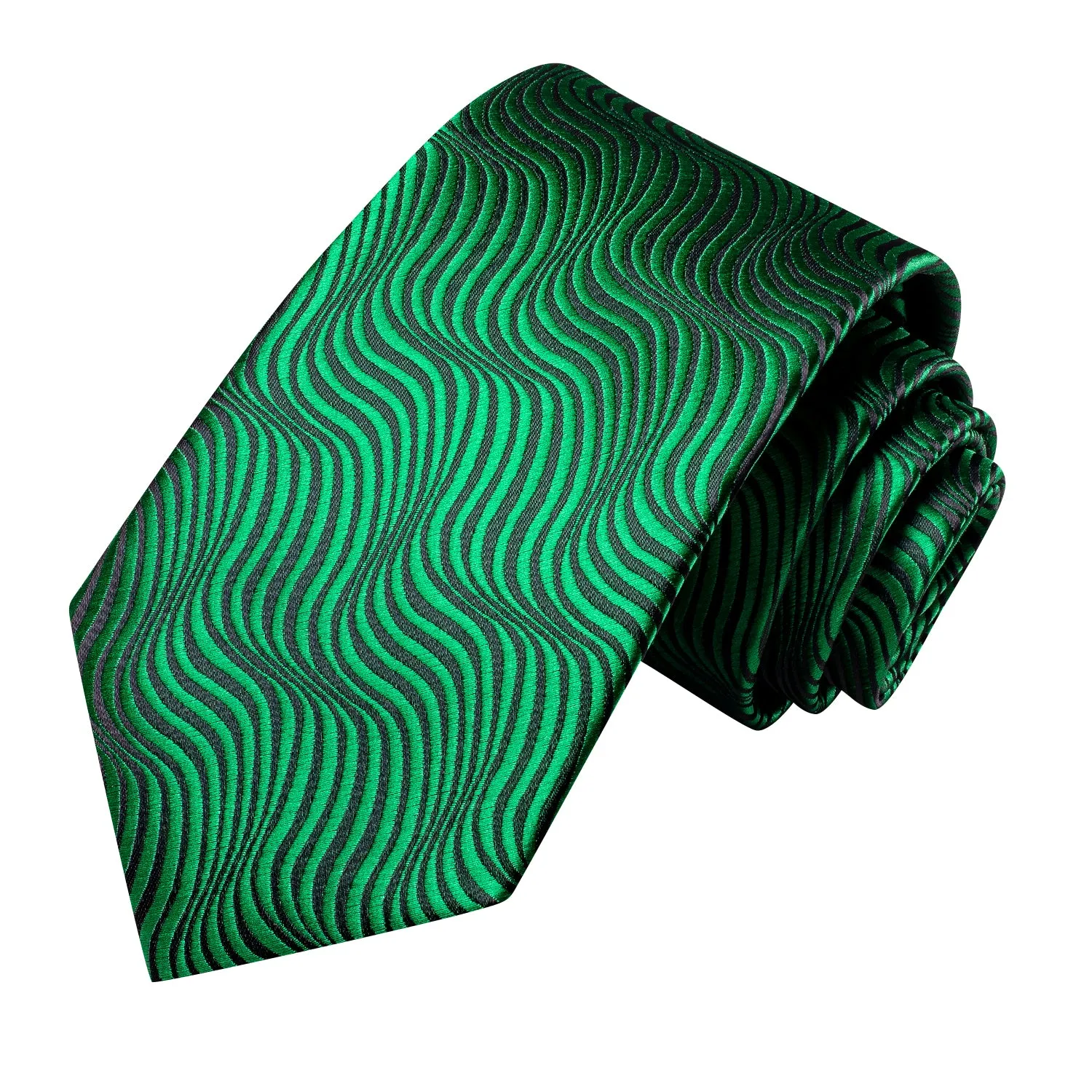 Hi-Tie Emerald Green Irregular Stripes Tie Pocket Square Cufflinks Set