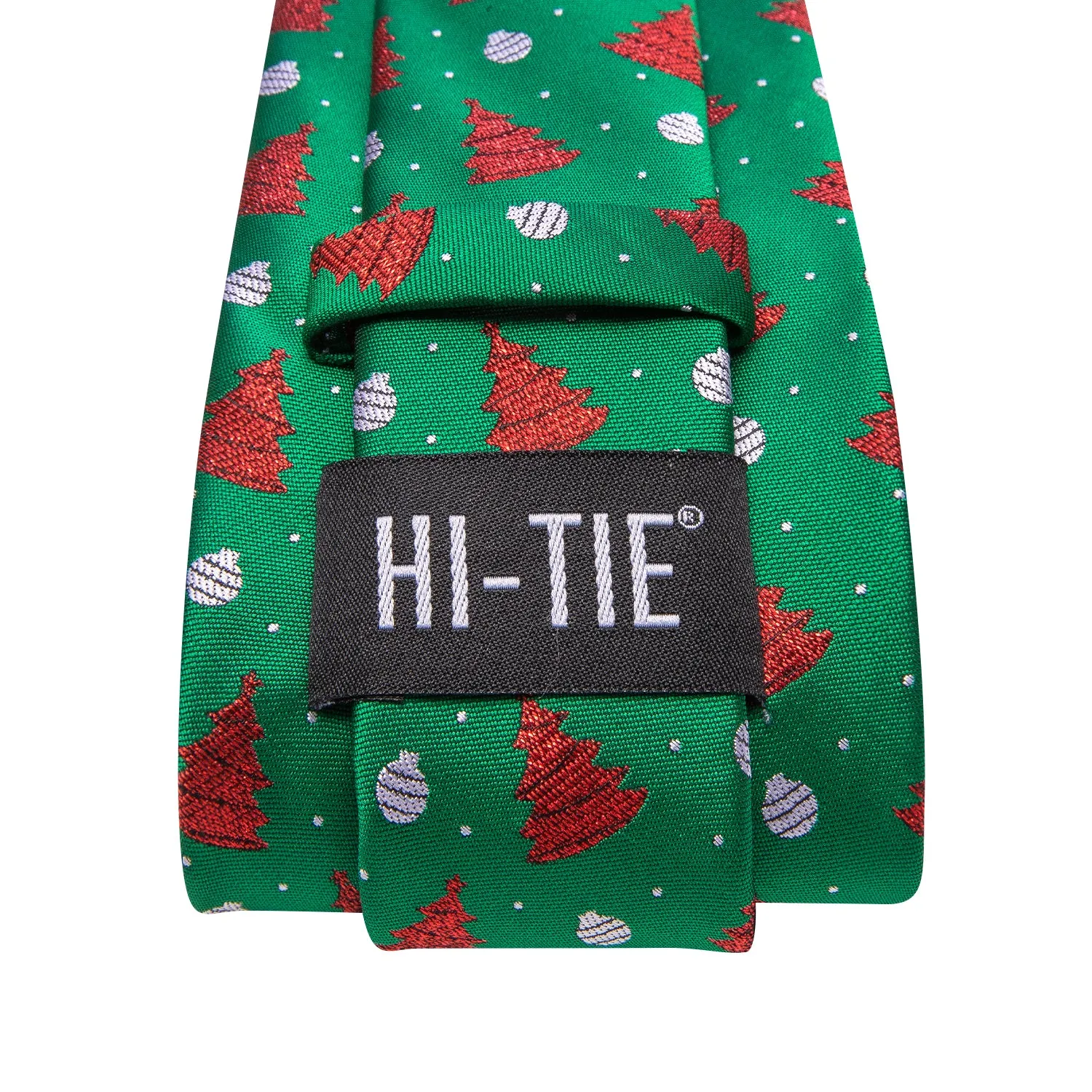 Hi-Tie Green Ties Christmas Tree Men's Tie Pocket Square Cufflinks Set