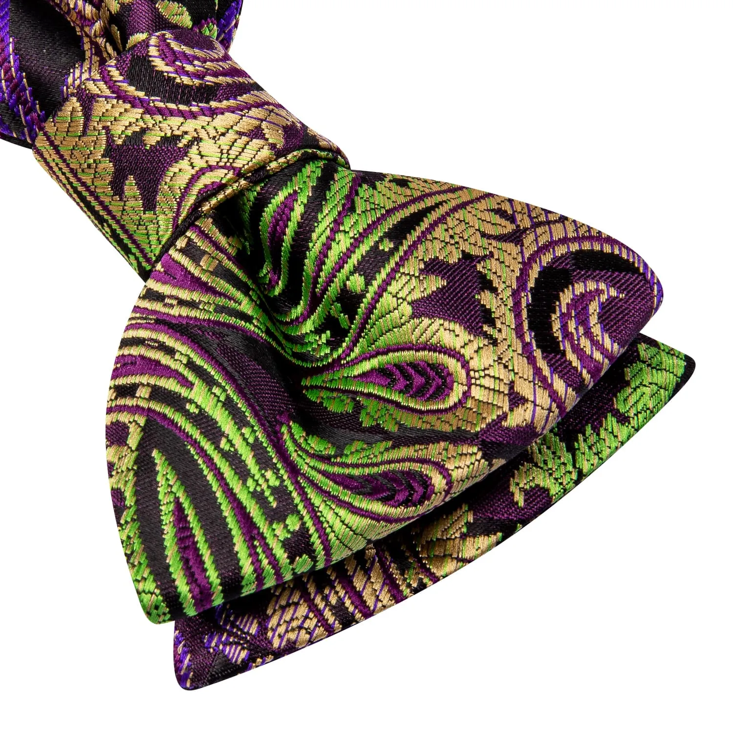 Hi-Tie Mens Bowtie Purple Blue Green Paisley Tie Hanky Cufflinks Set