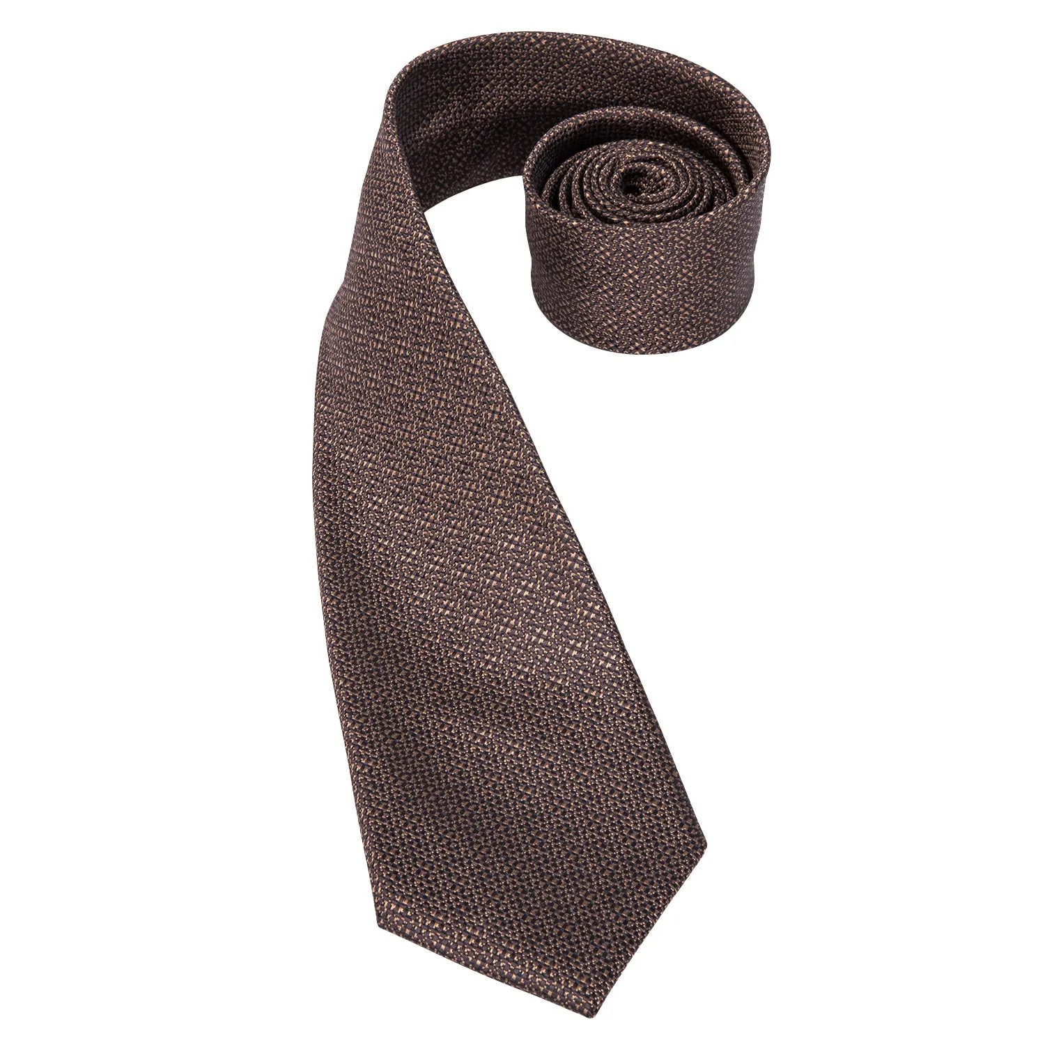 Hi-Tie Men's Dark Brown Necktie Solid Tie Pocket Square Cufflinks Set