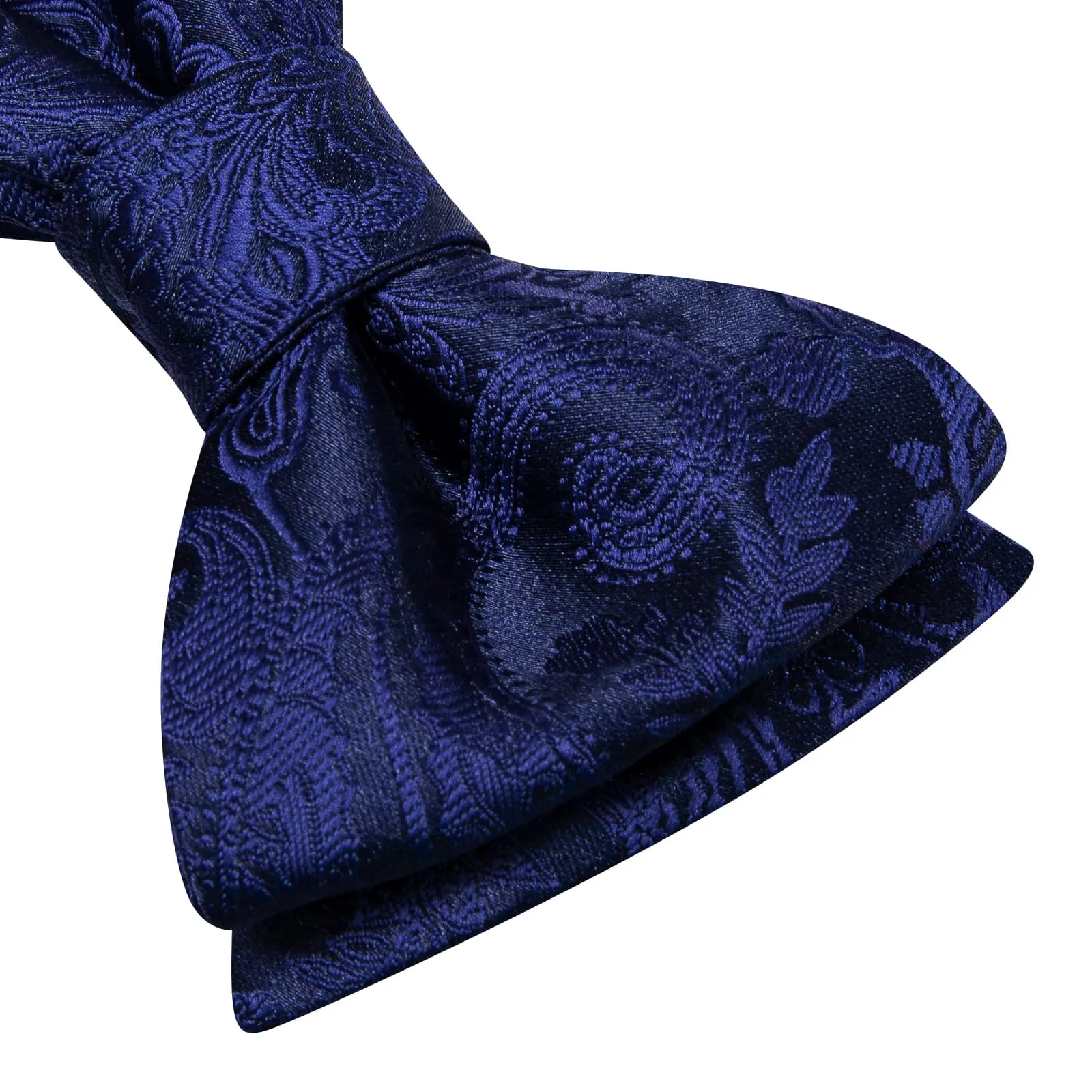 Hi-Tie Navy Blue Bowtie Jacquard Floral Bow-Tie Hanky Cufflinks Set