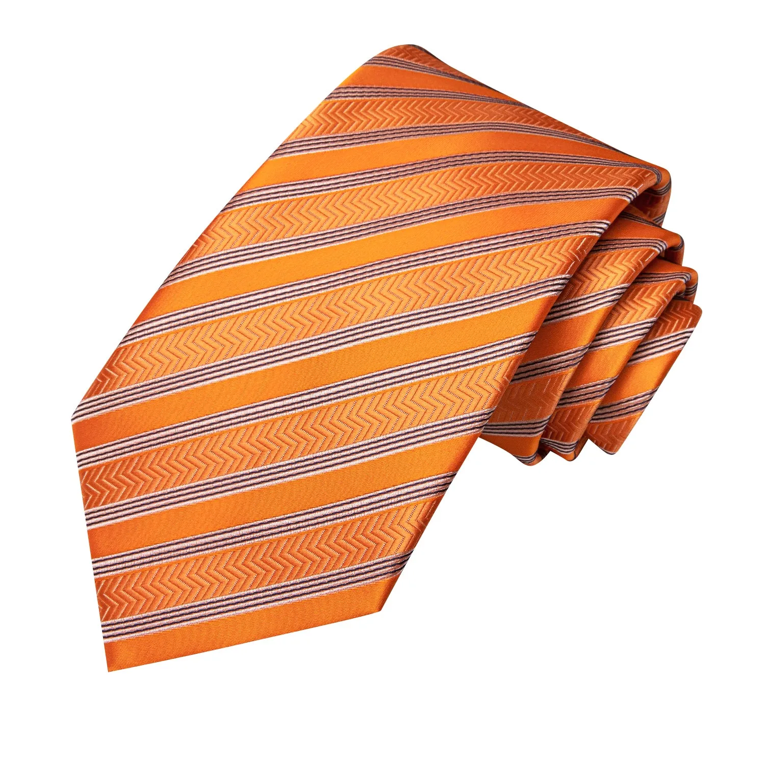 Hi-Tie Orange Necktie Black Striped Tie Pocket Square Cufflinks Set