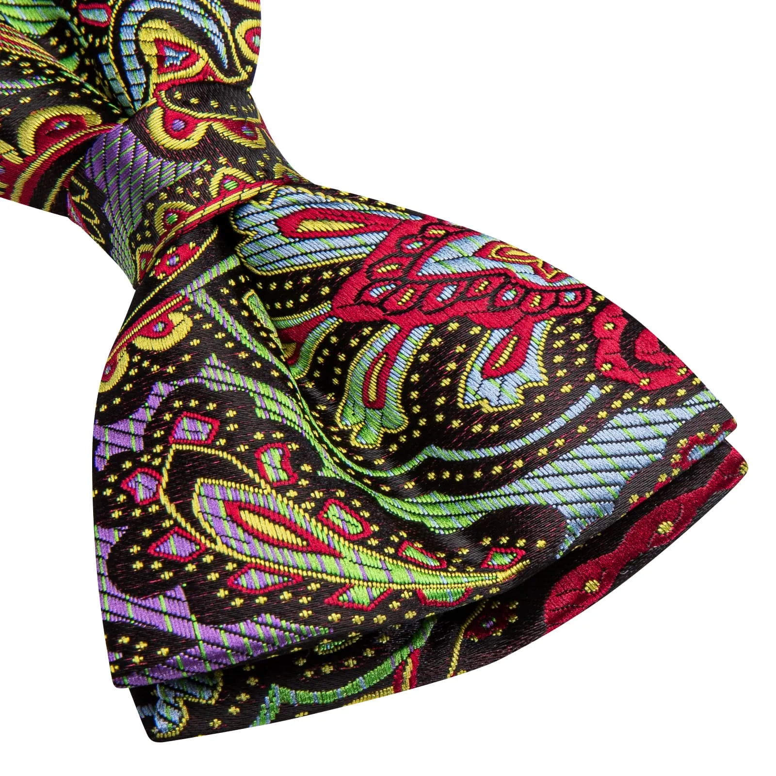 Hi-Tie Rainbow Colorful Paisley Men's Silk Bow Tie Hanky Cufflinks Set