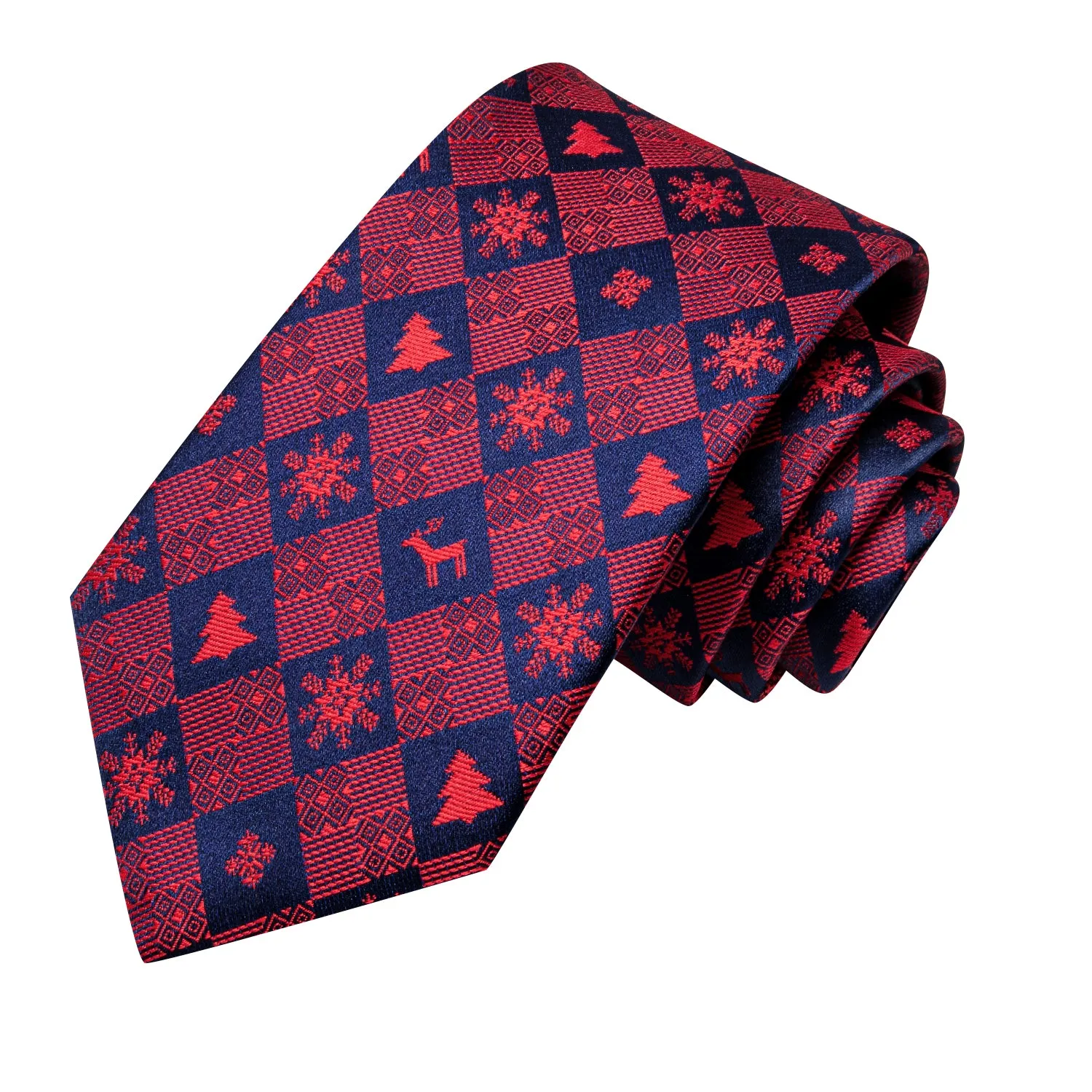 Hi-Tie Red Necktie Novelty Men's Necktie Pocket Square Cufflinks Set