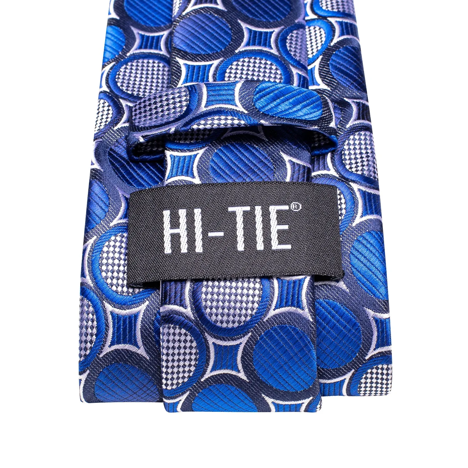 Hi-Tie Royal Blue White Circle Tie Pocket Square Cufflinks Set