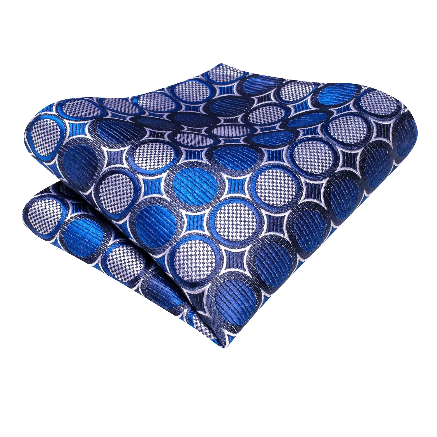 Hi-Tie Royal Blue White Circle Tie Pocket Square Cufflinks Set