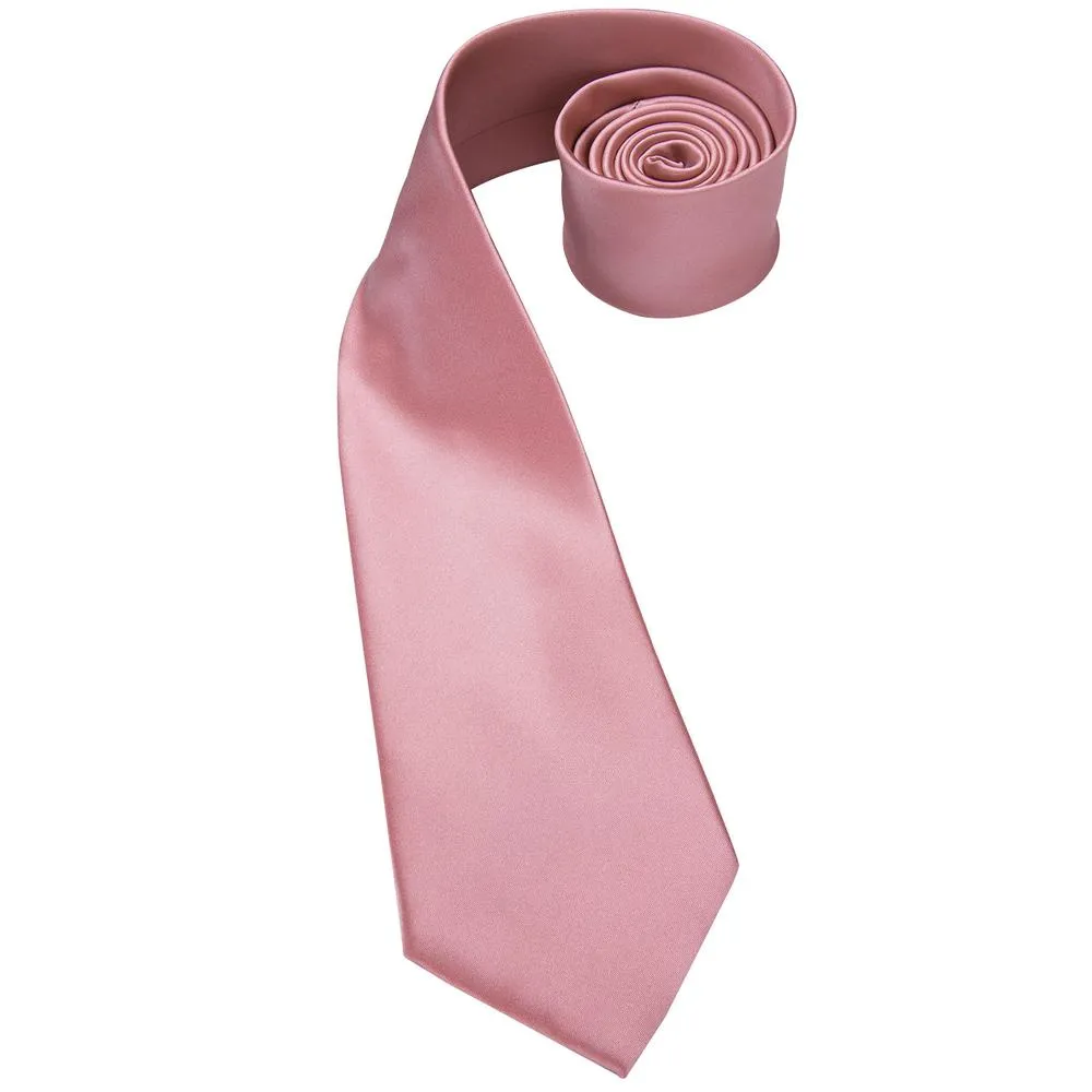 Hi-Tie Wedding Tie Unique Pink Solid Tie Pocket Square Cufflinks Set