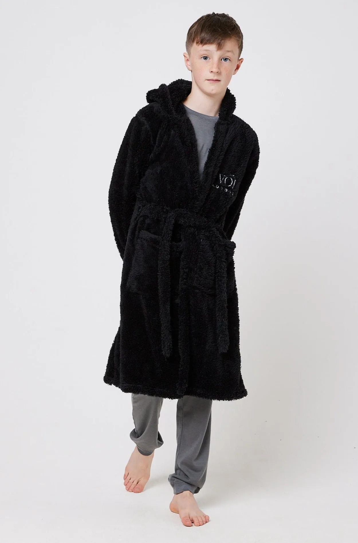 Junior Fleece Dressing Gown - Black