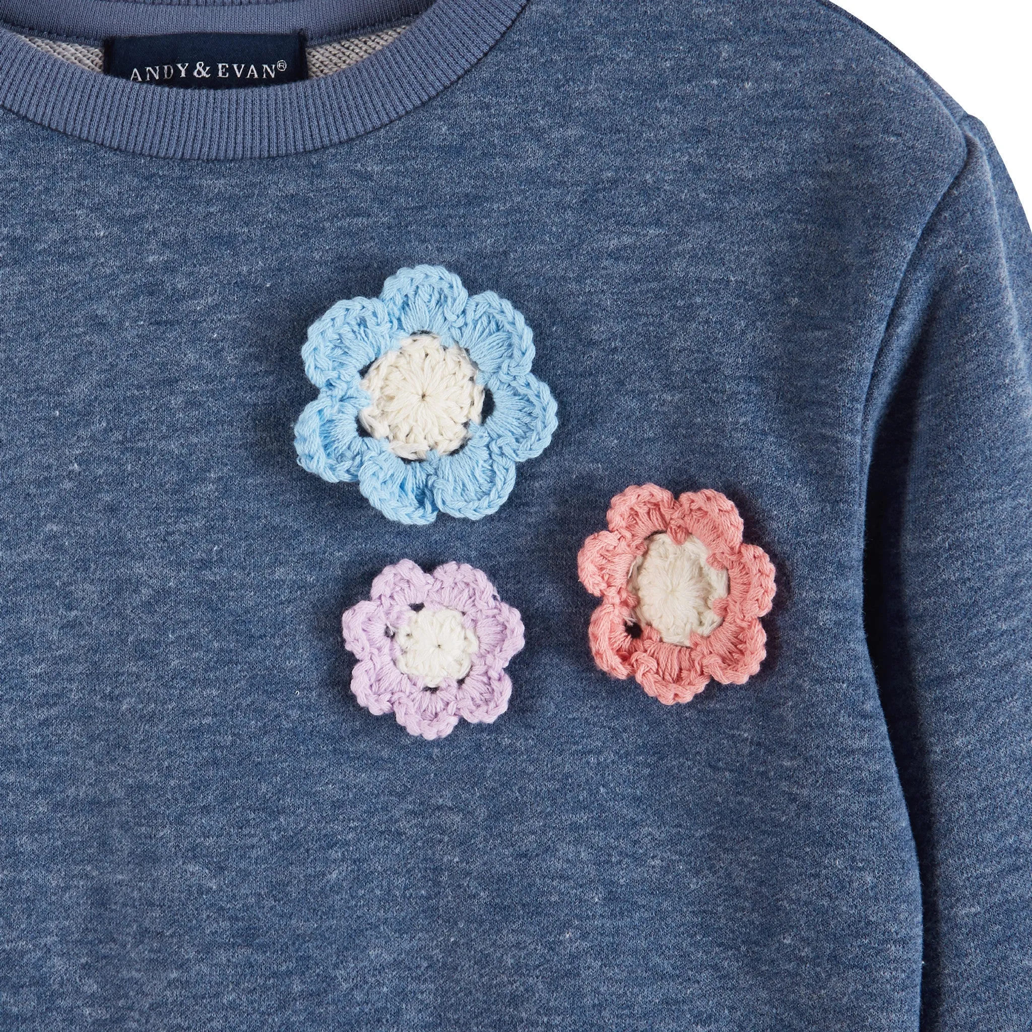 Kids Terry Crewneck & Dress Set | Navy Heather Flowers