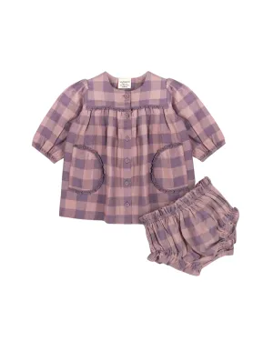 Lace Gingham Baby Dress And Bloomer Set Lilac