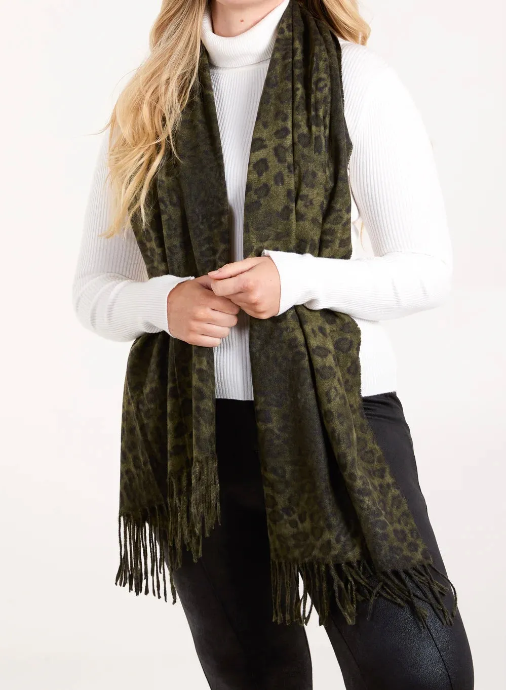 Leopard Print Tassel Scarf (3 Colours)