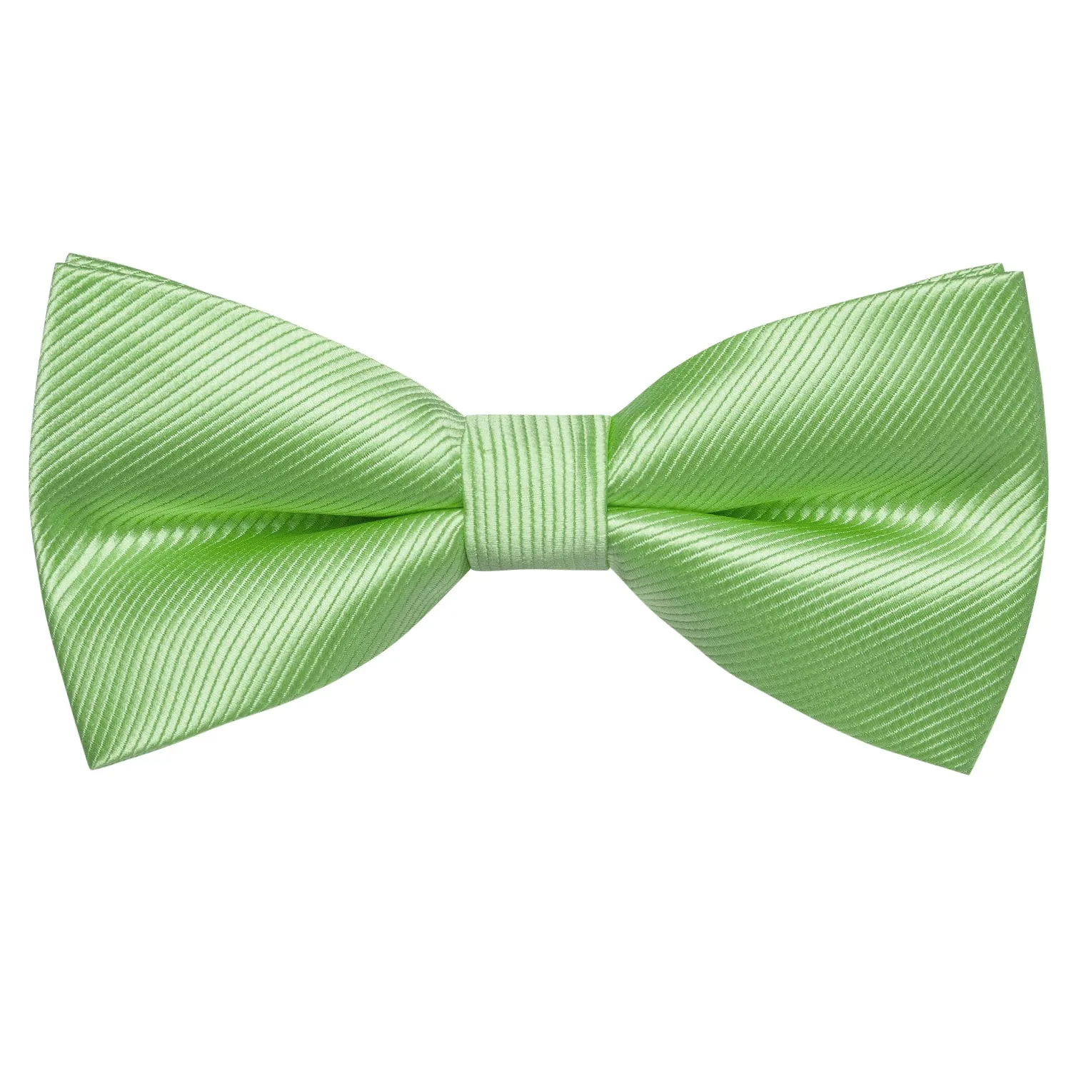 Light Green Striped Pre-tied Bow Tie Hanky Cufflinks Set