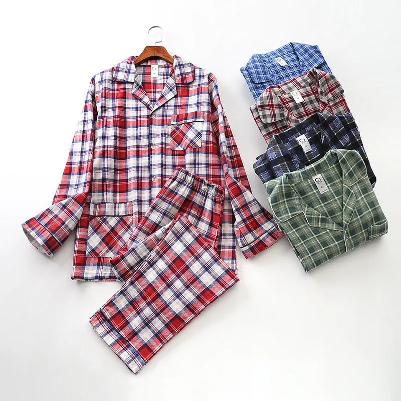 Long-sleeved Trousers And Brushed Plaid Pajama Set