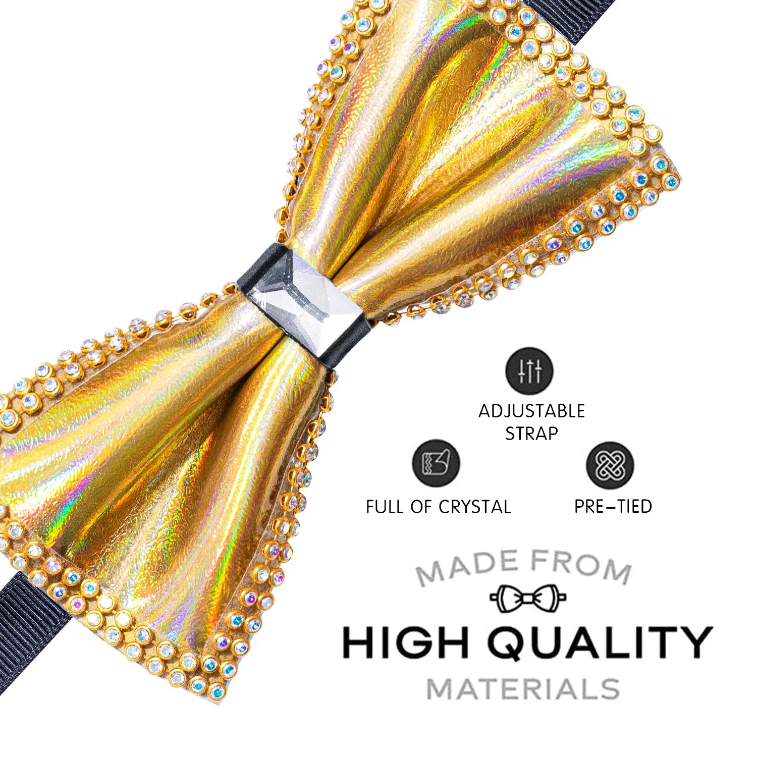 Luxury Golden Yellow Shining Rhinestone Pre-tied Adjustable Length Bow Tie