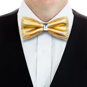 Luxury Golden Yellow Shining Rhinestone Pre-tied Adjustable Length Bow Tie