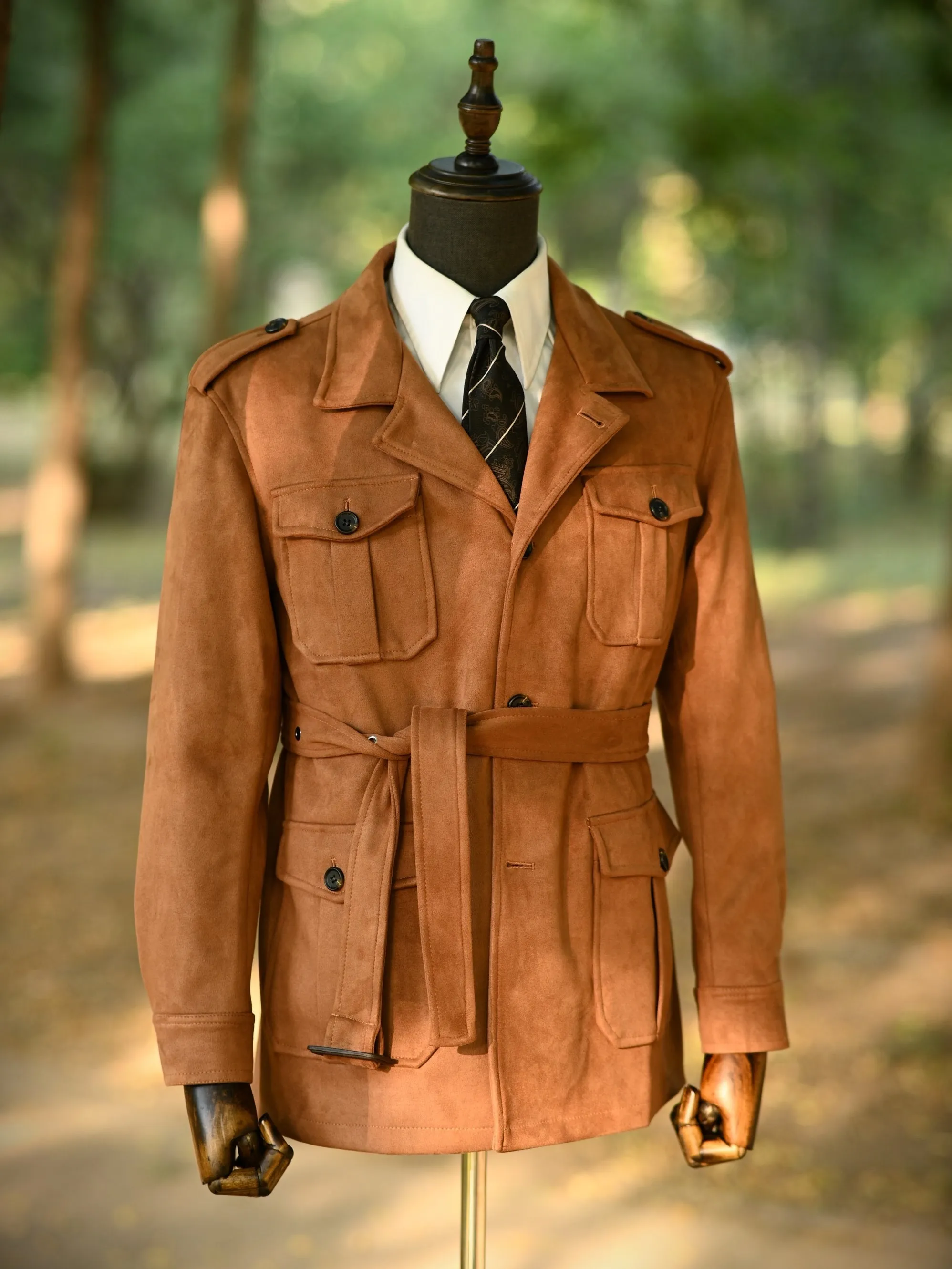 Men's Belt Faux-Suede Safari Jacket