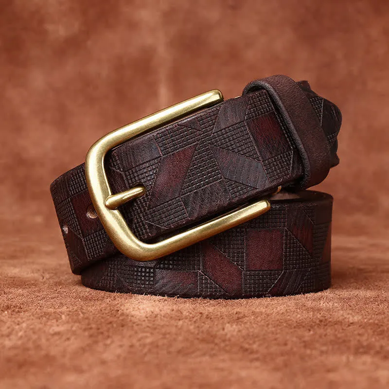 Men's Laser Engraving Diamond Pattern Leather Belt