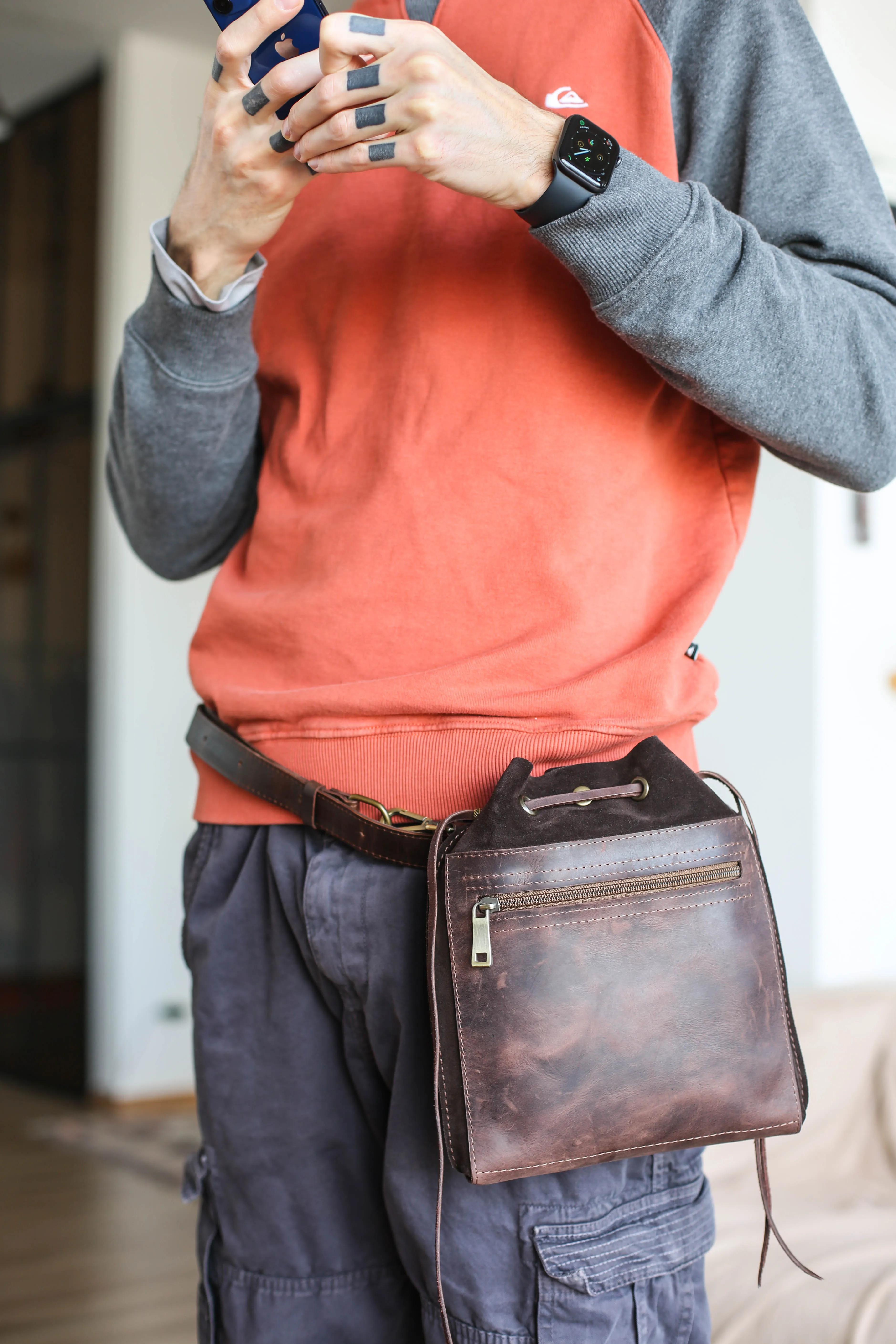 Men's Leather Bag - Men's Belt Bag - Dark Brown