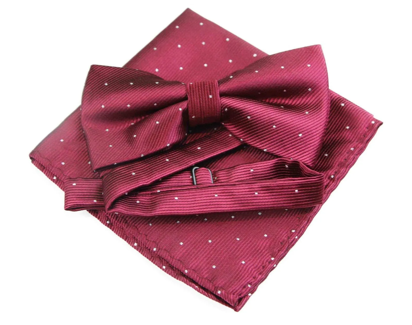 Mens Maroon With Silver Stars Matching Bow Tie & Pocket Square Set