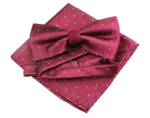 Mens Maroon With Silver Stars Matching Bow Tie & Pocket Square Set