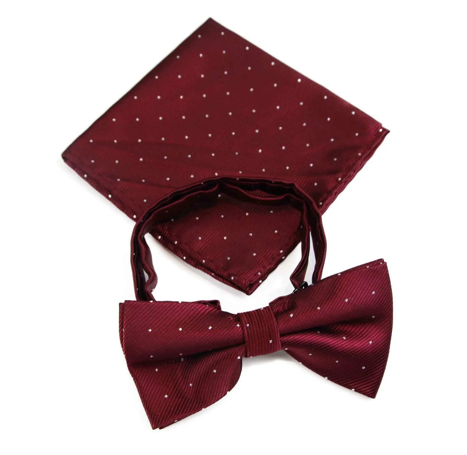 Mens Maroon With Silver Stars Matching Bow Tie & Pocket Square Set