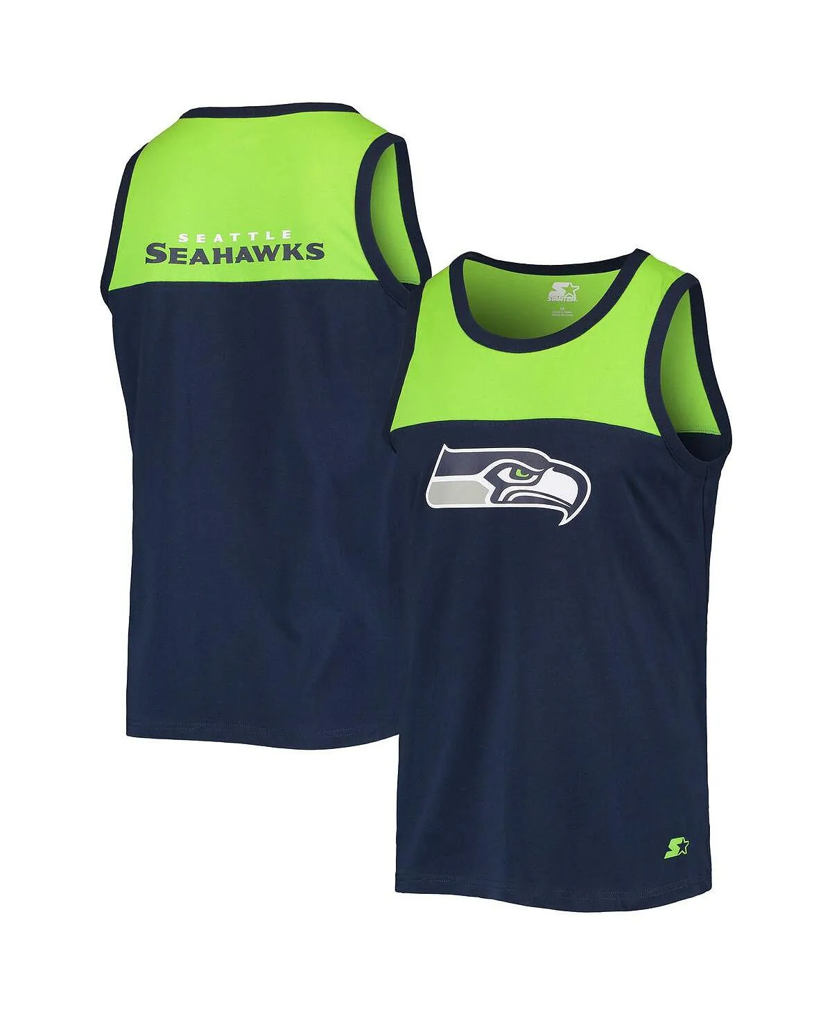 Men's Navy Blue College Tank Top neon green fashion seattle seahawks team touchdown starter jersey, multi