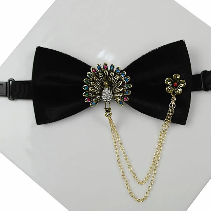 Men's Peacock Chain Decoration Velvet Bow Tie