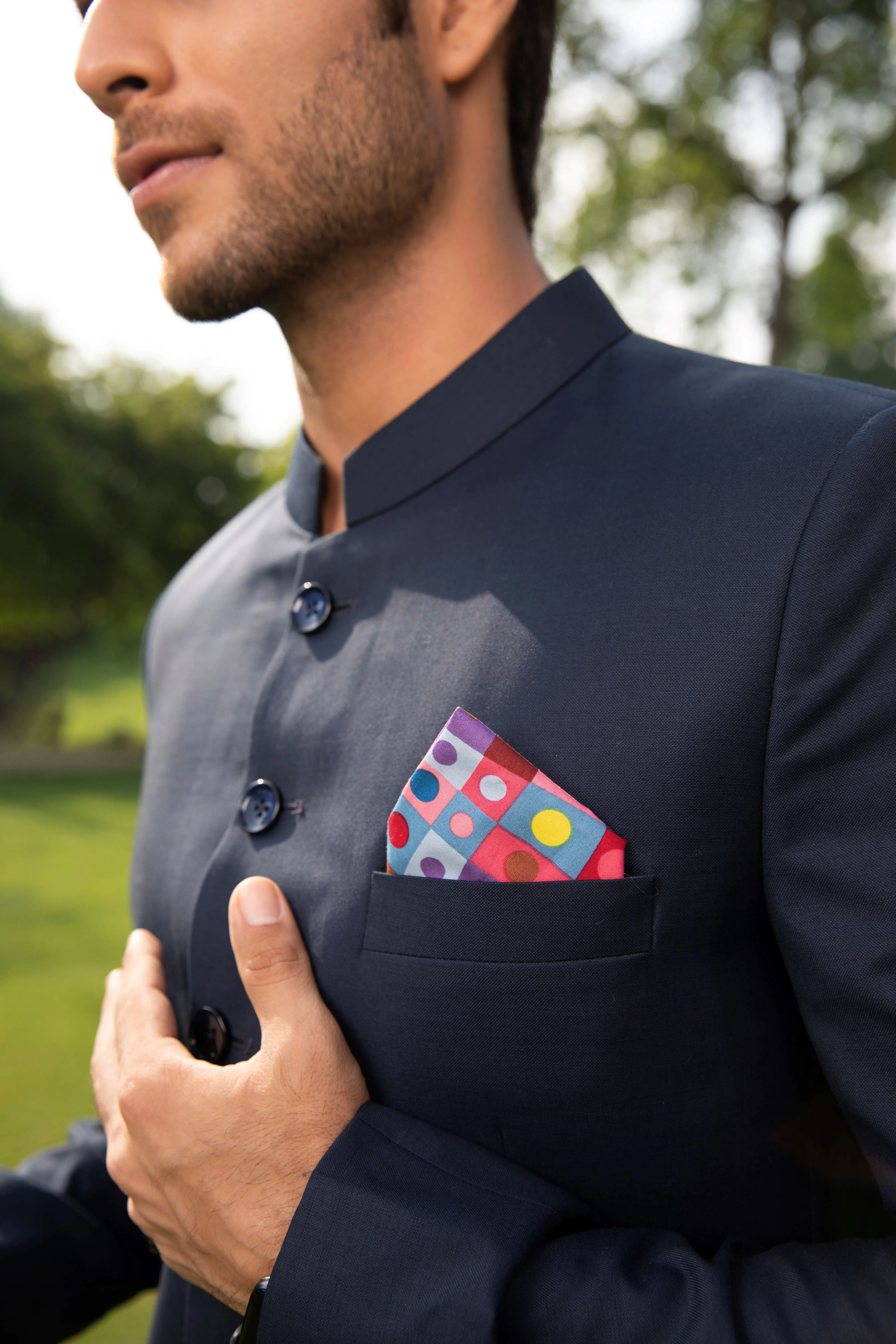 Men's Polka-Dot Pocket Square | Colorful Multi-Dot Cotton Handkerchief