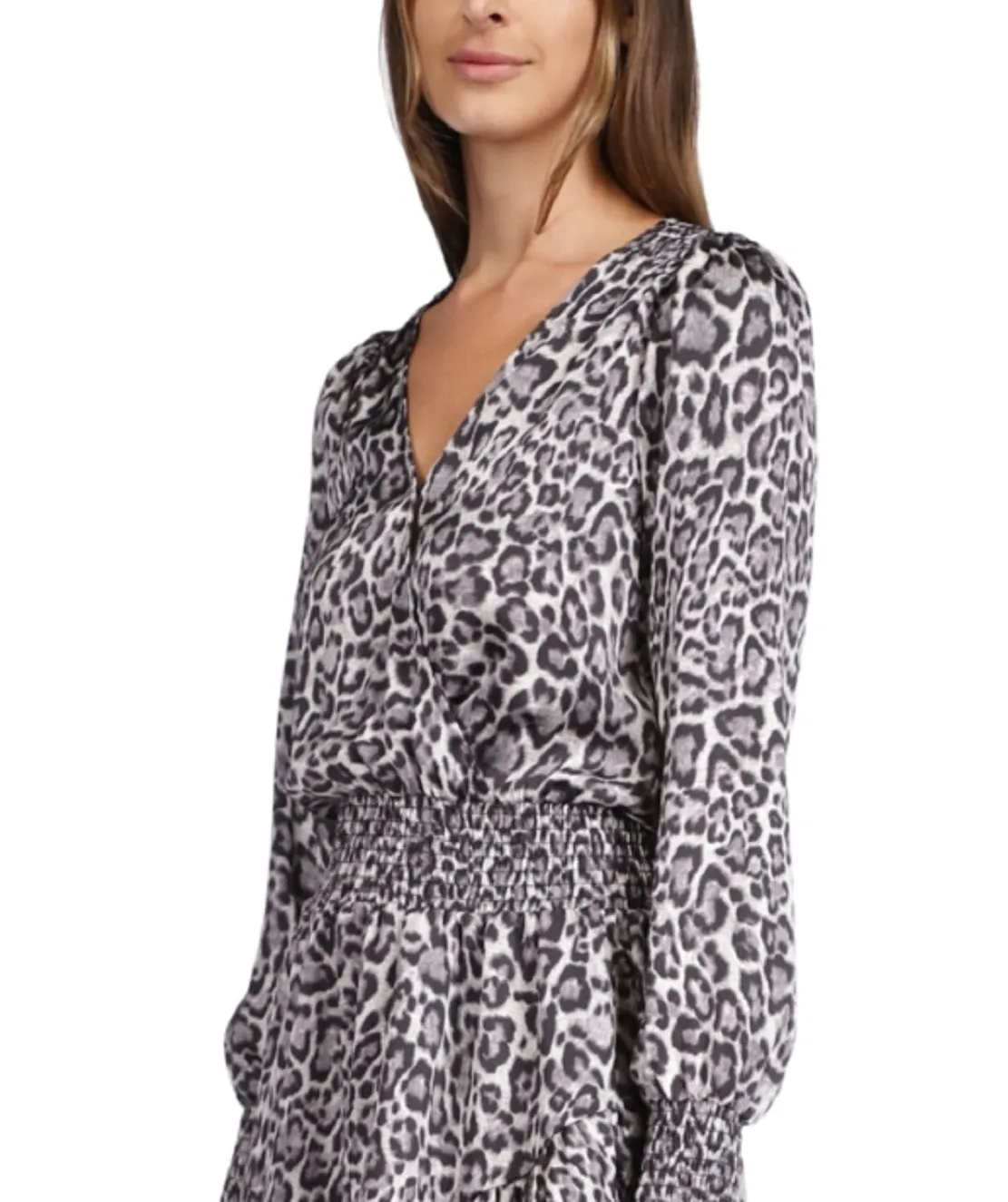 Michael Kors Women's Wildcat Printed Smocked Dress Gray