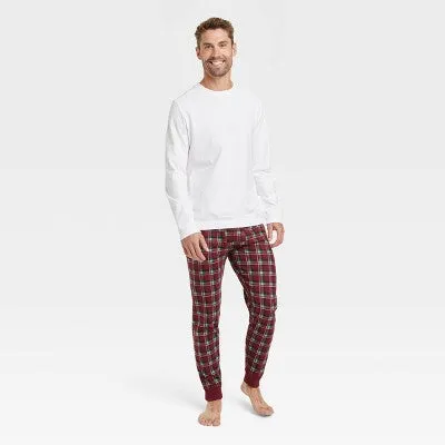 New - Men's 2pc Plaid Joggers and Long Sleeve Crewneck T-Shirt Pajama Set - Goodfellow & Co Red XXL