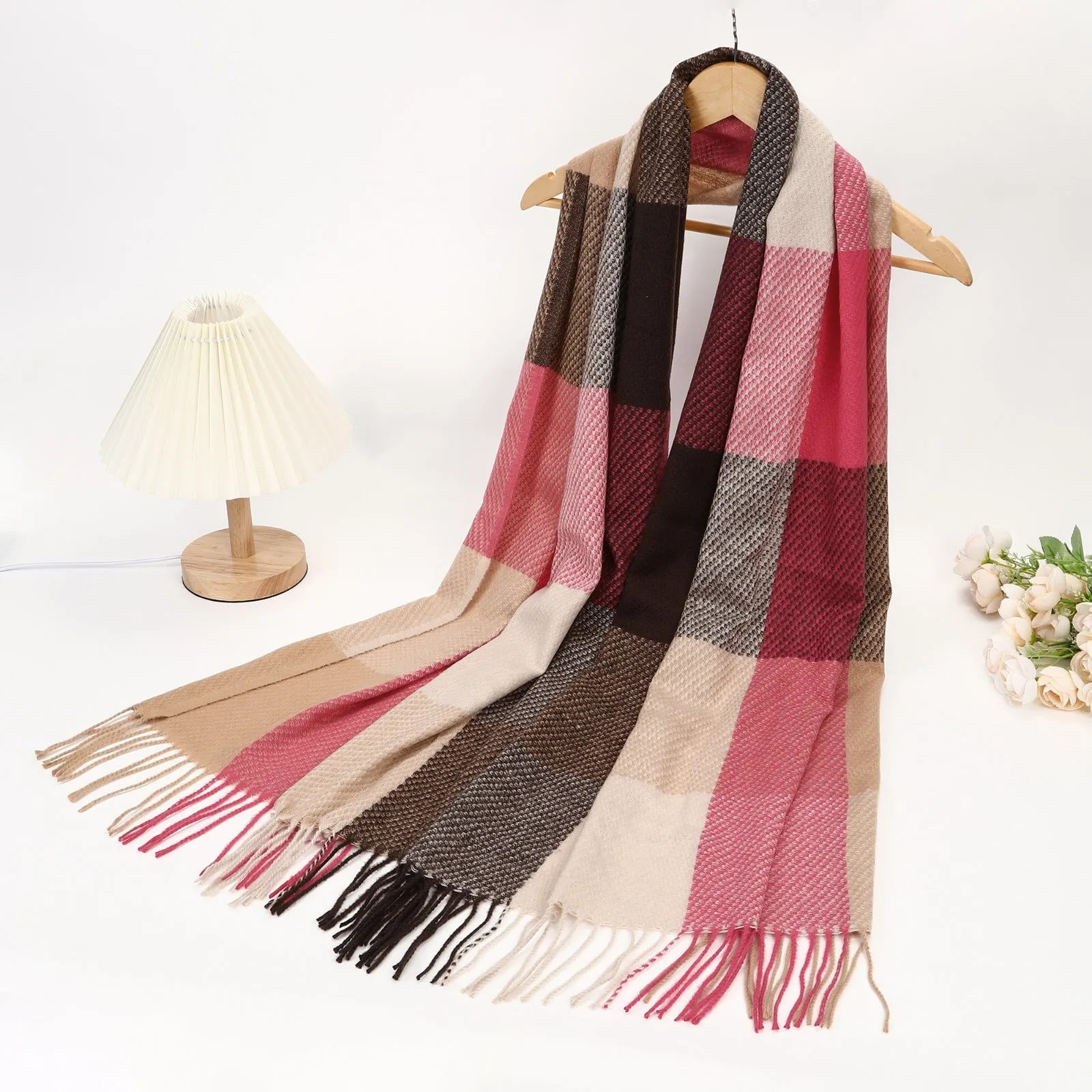 New Women Winter Check Design Cotton/Viscose Warm Scarf