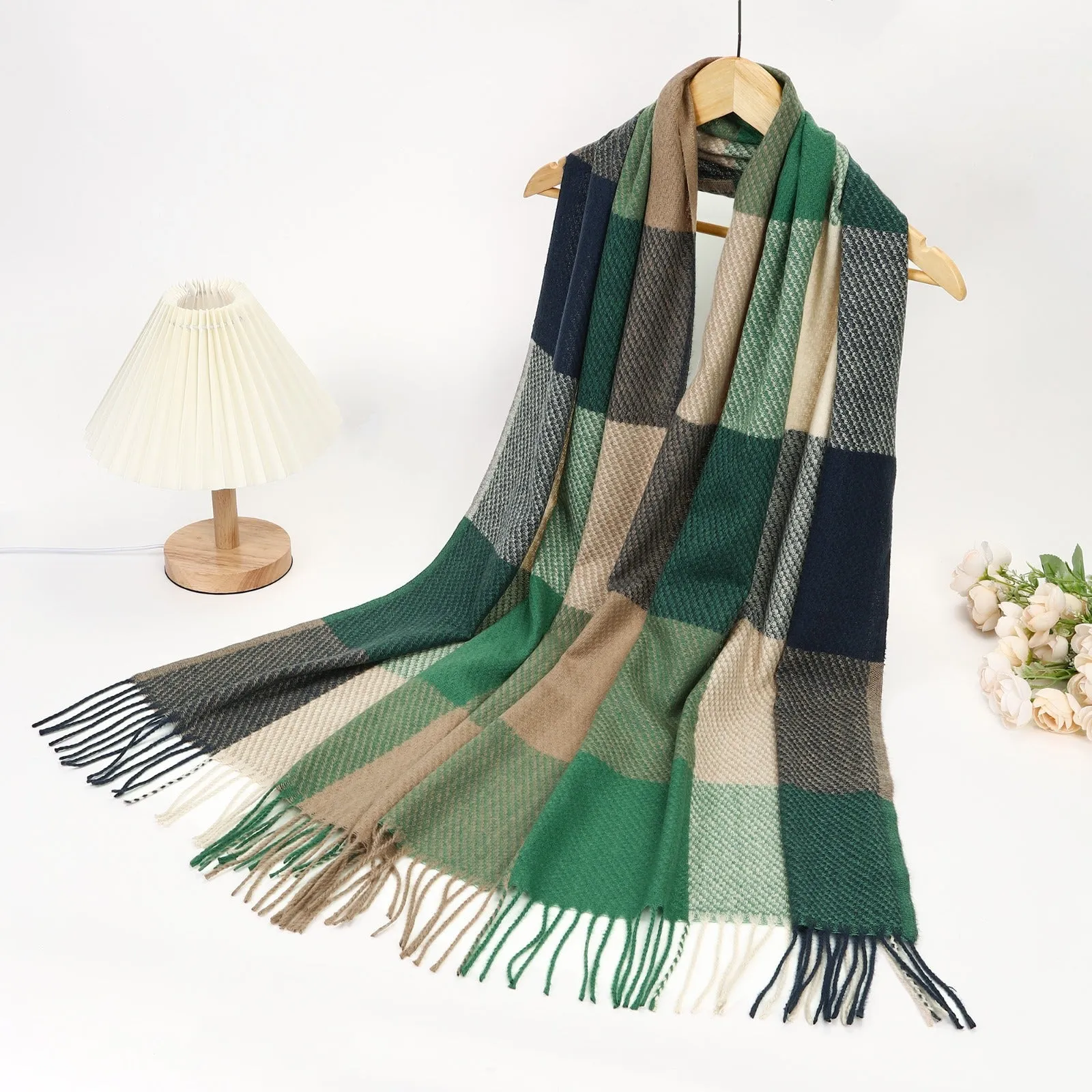 New Women Winter Check Design Cotton/Viscose Warm Scarf