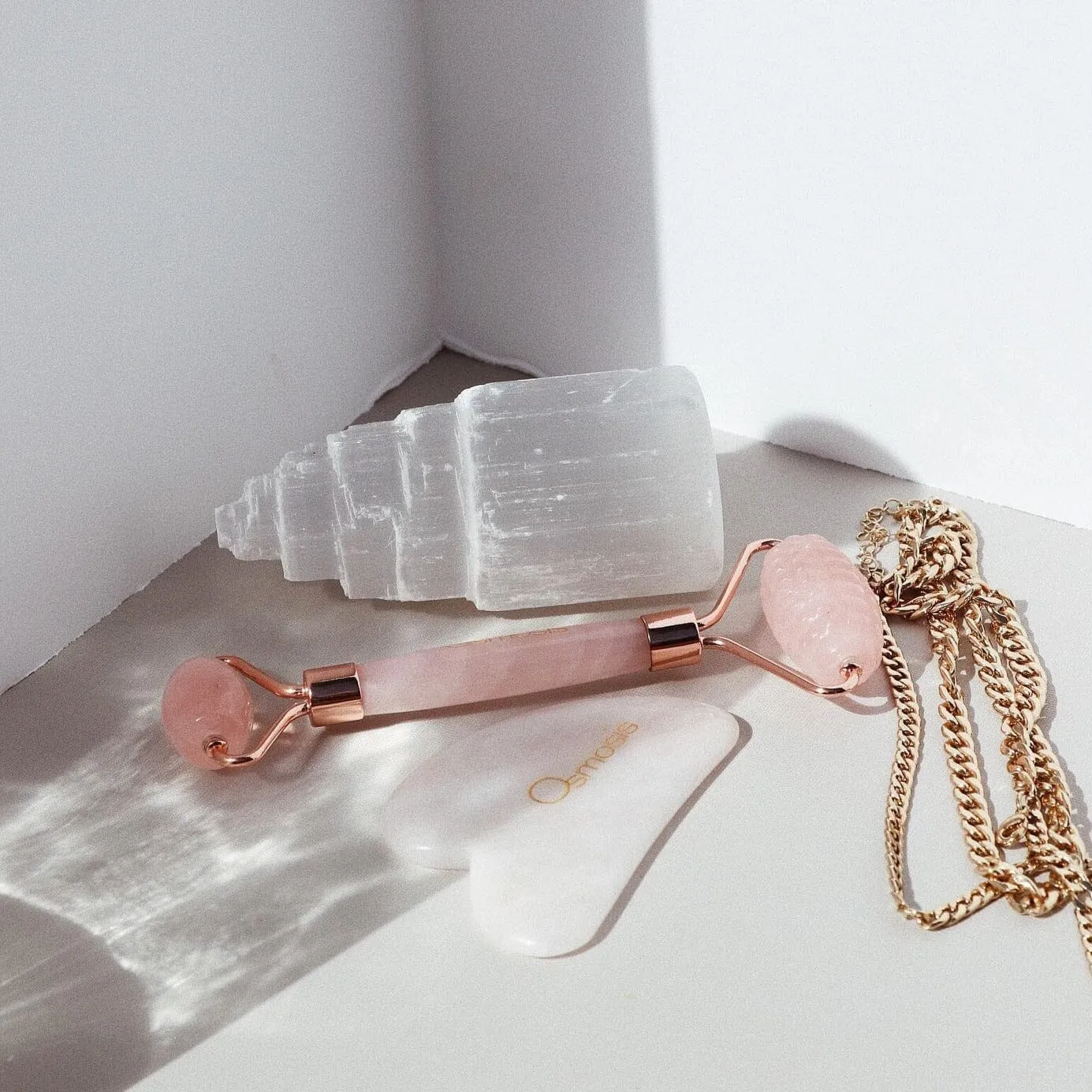 Osmosis  Rose Quartz Facial Roller & Gua Sha Set