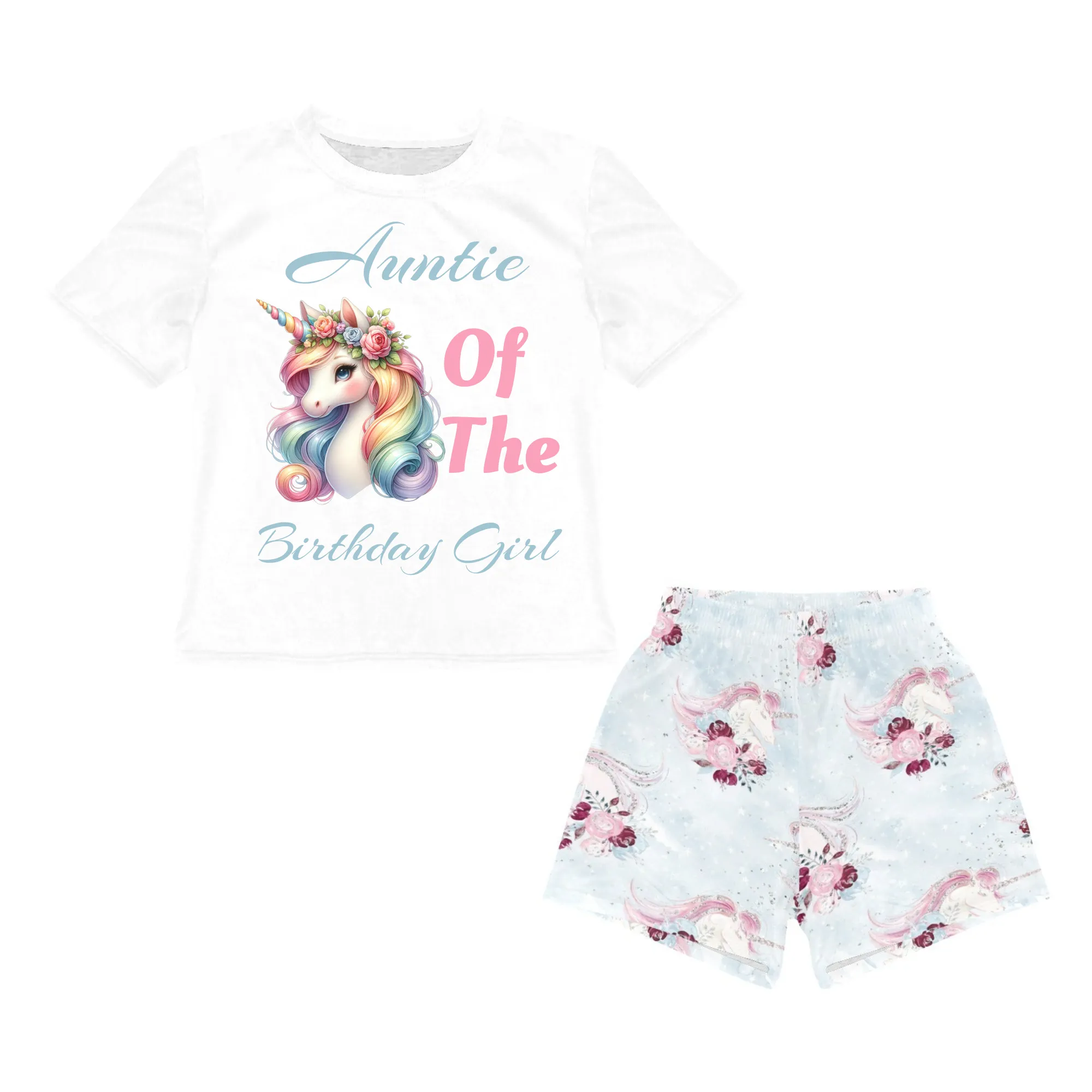 Personalised Unicorn Matching Birthday Shirt and Blue Short Sets