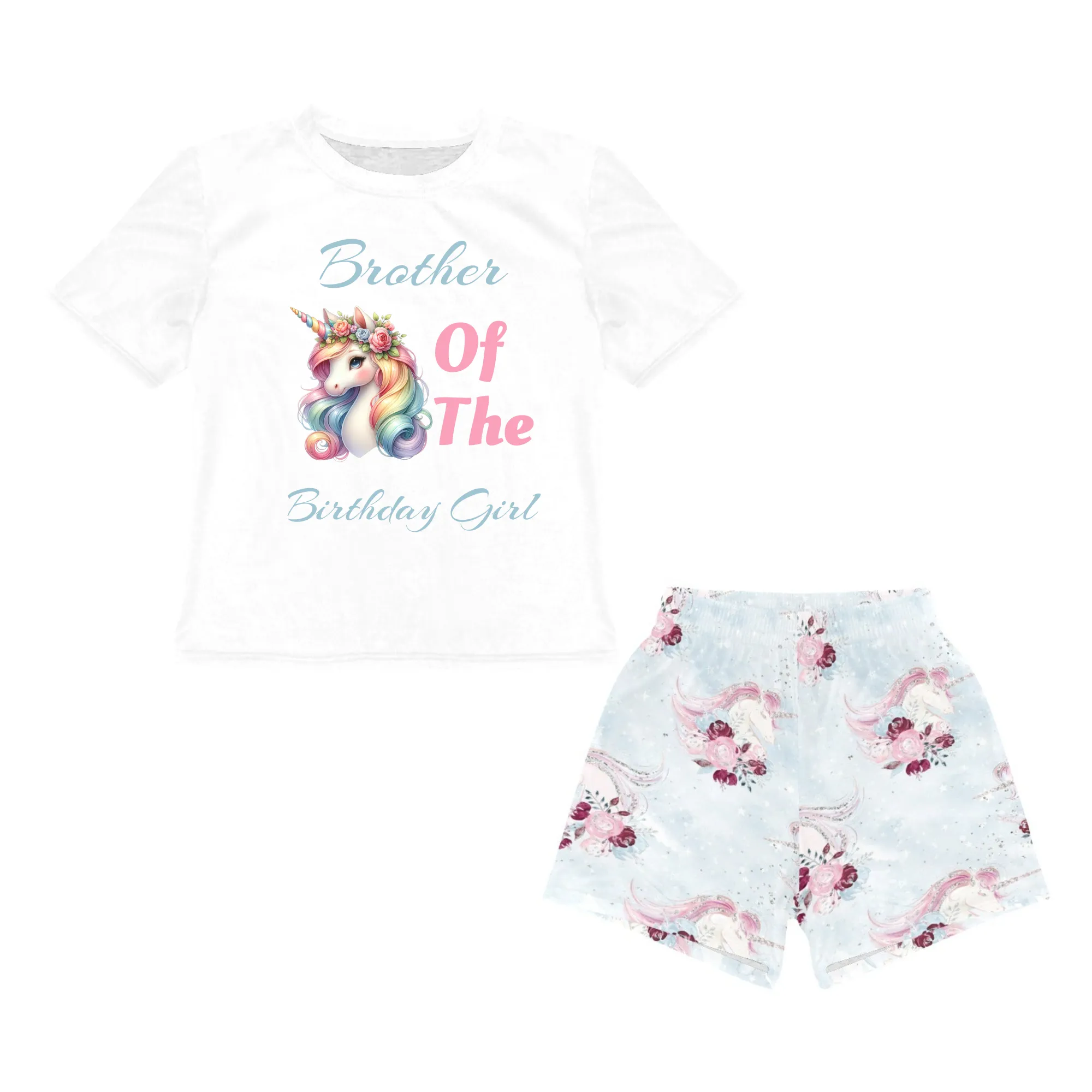 Personalised Unicorn Matching Birthday Shirt and Blue Short Sets