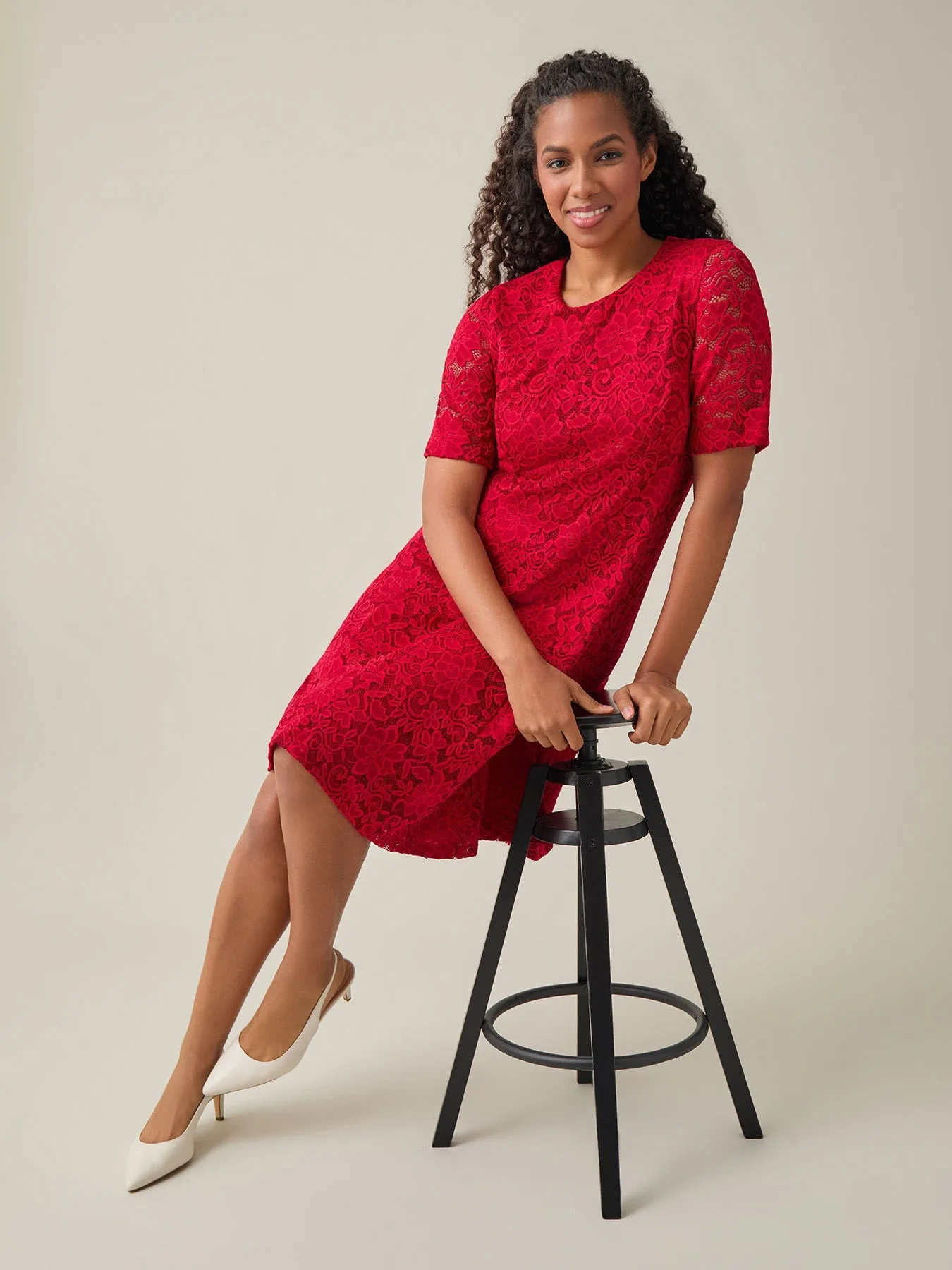 Plus Fit-and-Flare Dress, Crimson