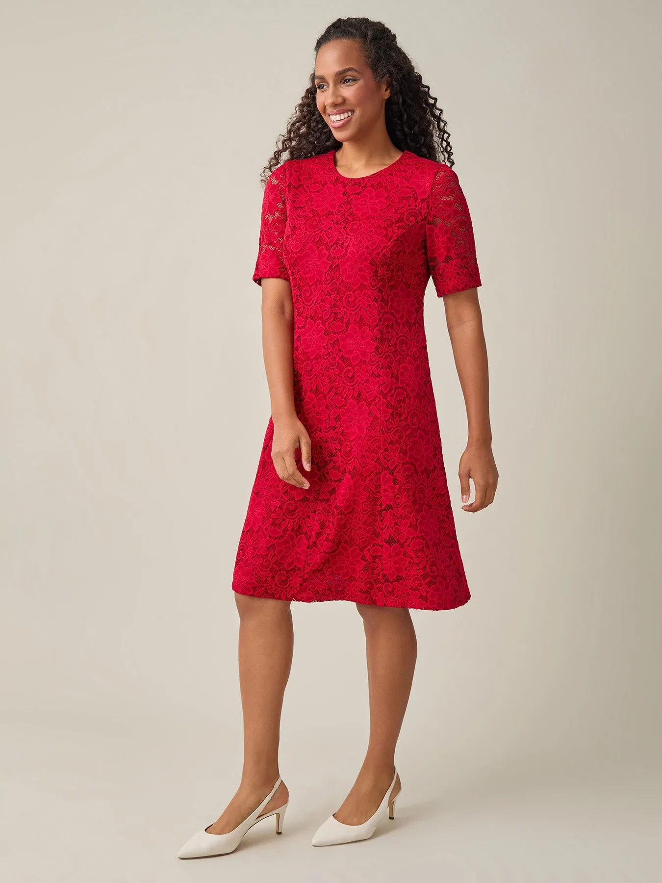 Plus Fit-and-Flare Dress, Crimson