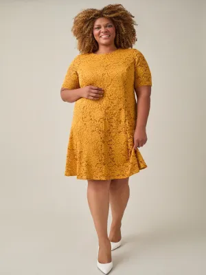 Plus Fit-and-Flare Dress, Gold Signature