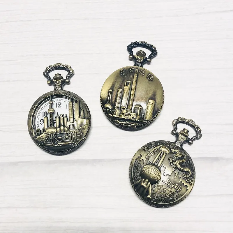 Pocket Watch Vintage Iron Chain Carved Large Travel Commemorative Watch Customized Pocket Watch