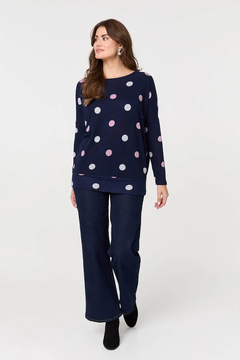 Polka Dot Print Relaxed Sweatshirt