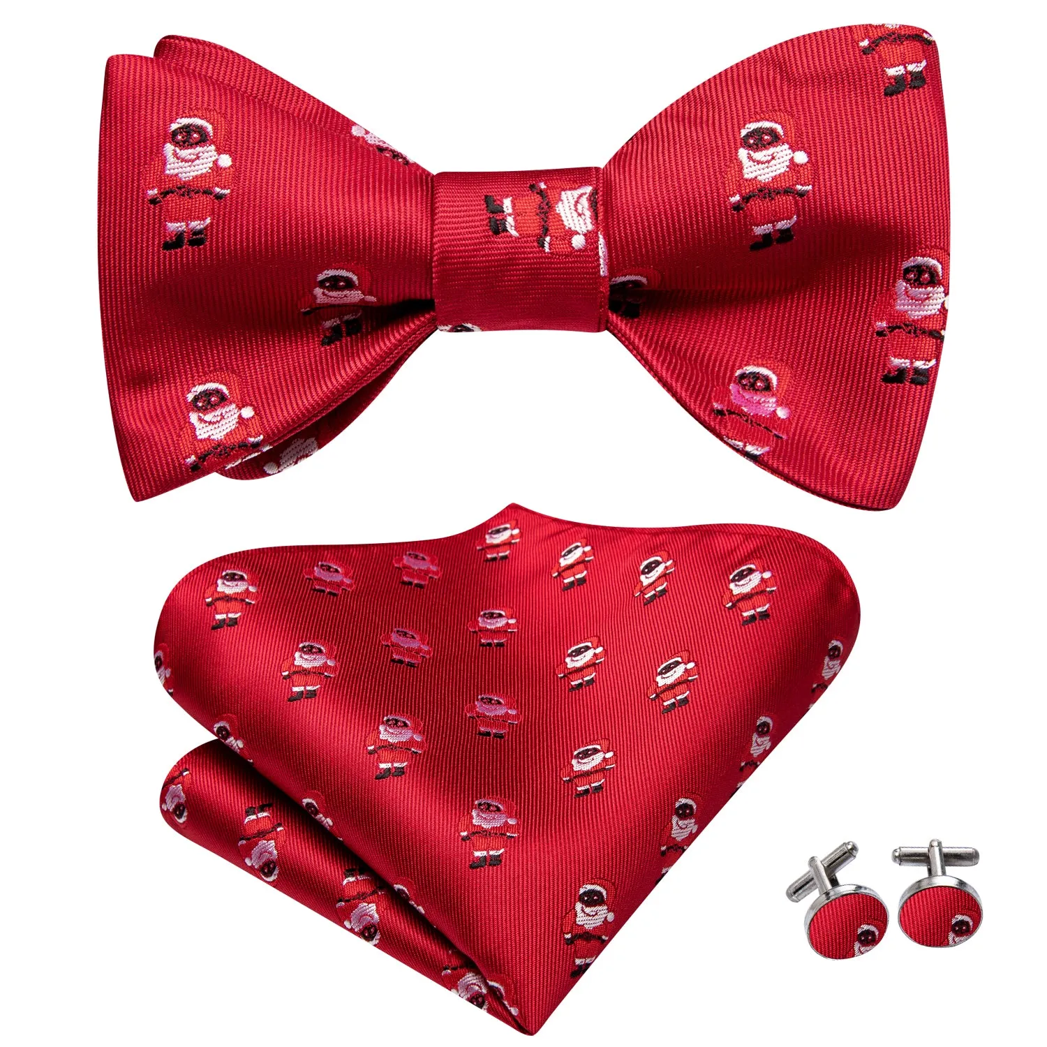 Red Christmas Santa Self-tied Bow Tie Hanky Cufflinks Set