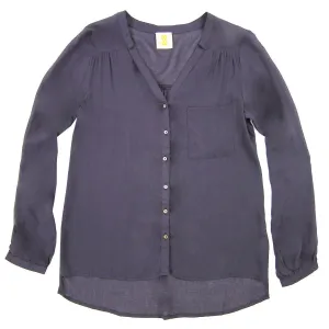 Relaxed Fit Collarless Button-Up Shirt