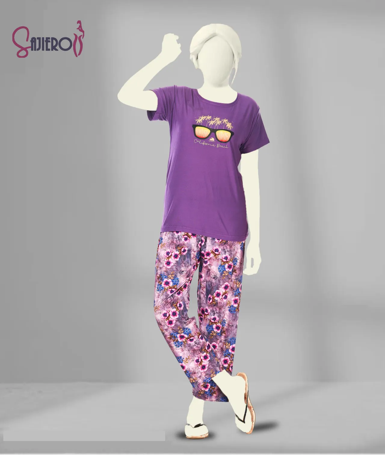 Sajiero Sprinkle Floral Printed Cotton Pajama Suit