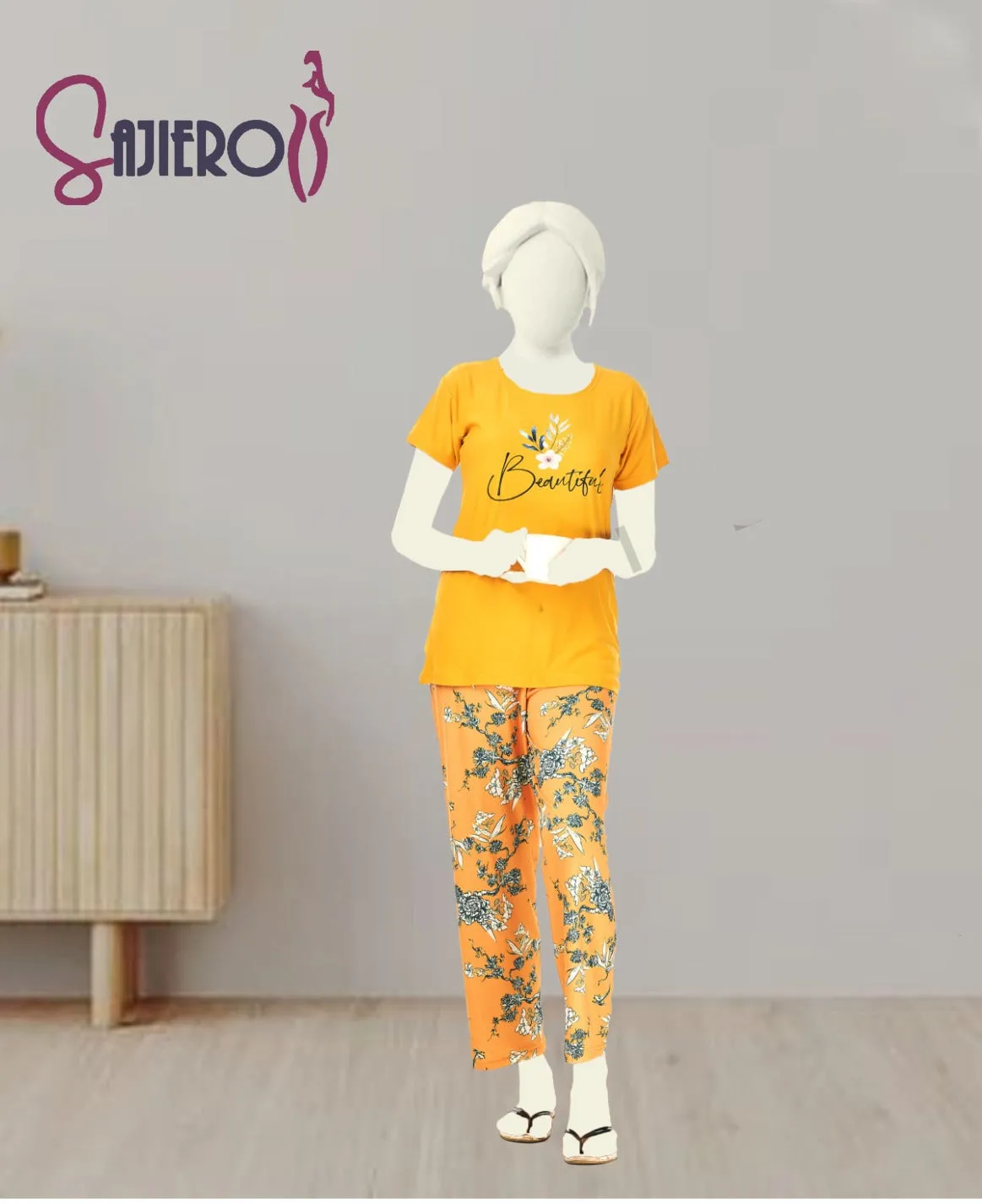 Sajiero Sprinkle Floral Printed Cotton Pajama Suit