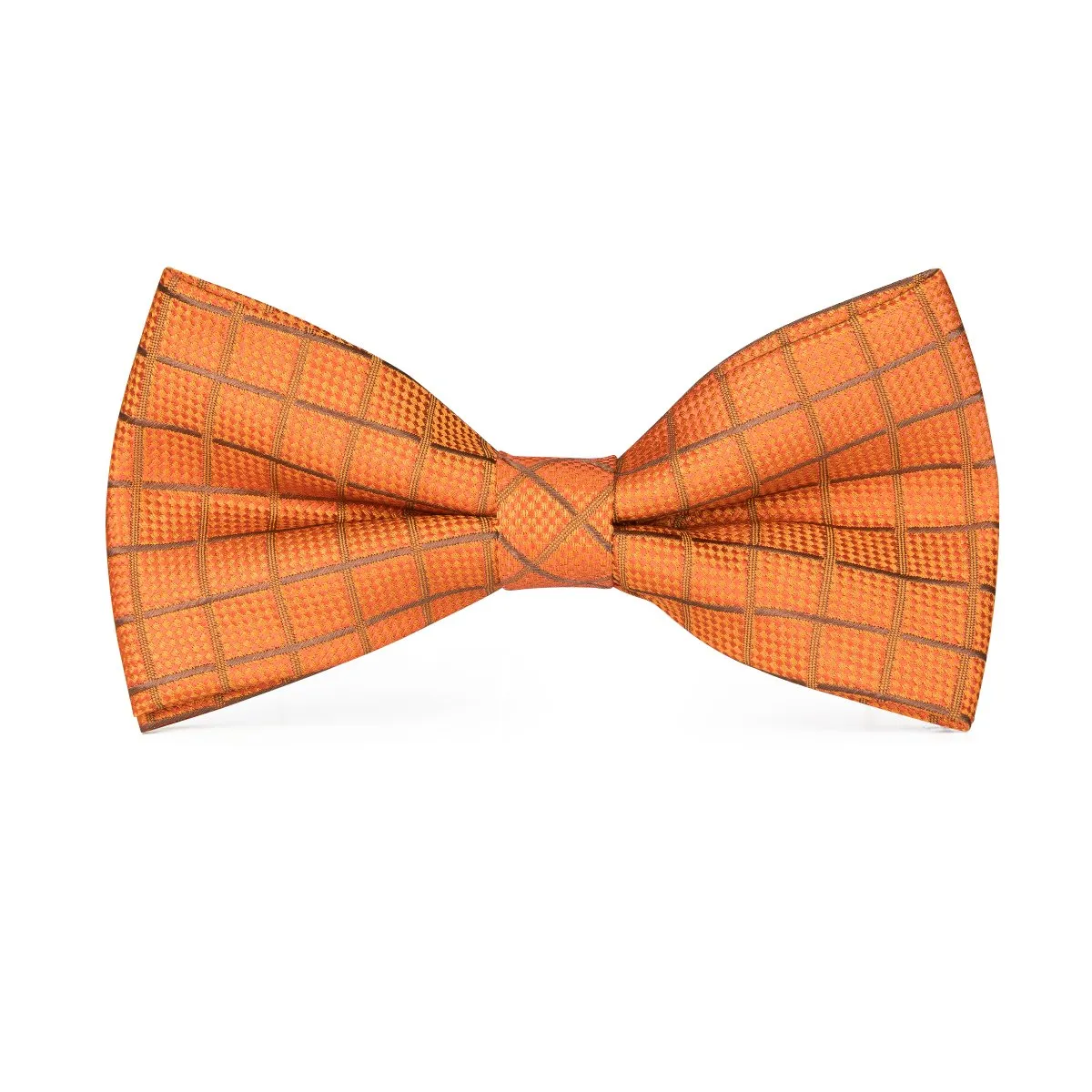 Silver Orange Plaid Pre-tied Bow Tie Hanky Cufflinks Pin Set